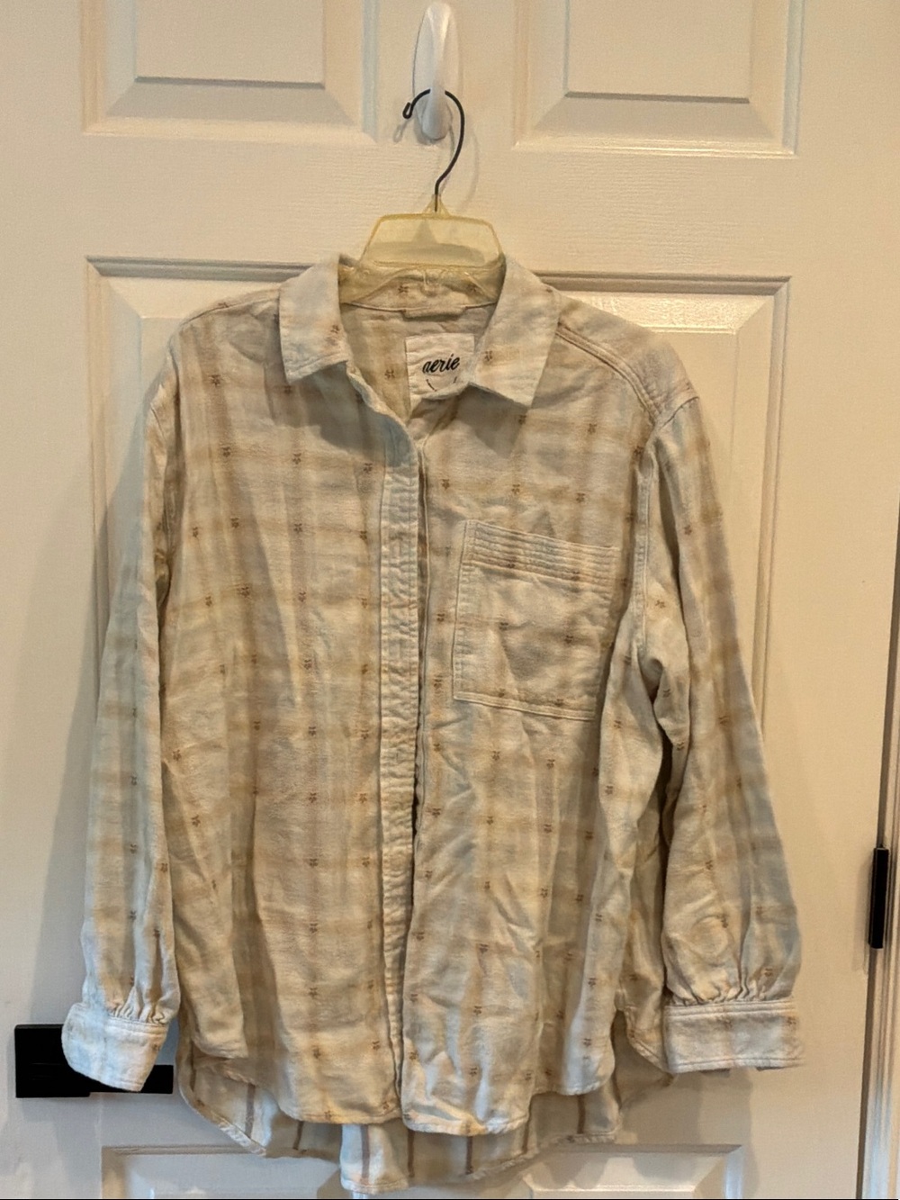 aerie Men's Cream Plaid Lightweight Shirt Jacket